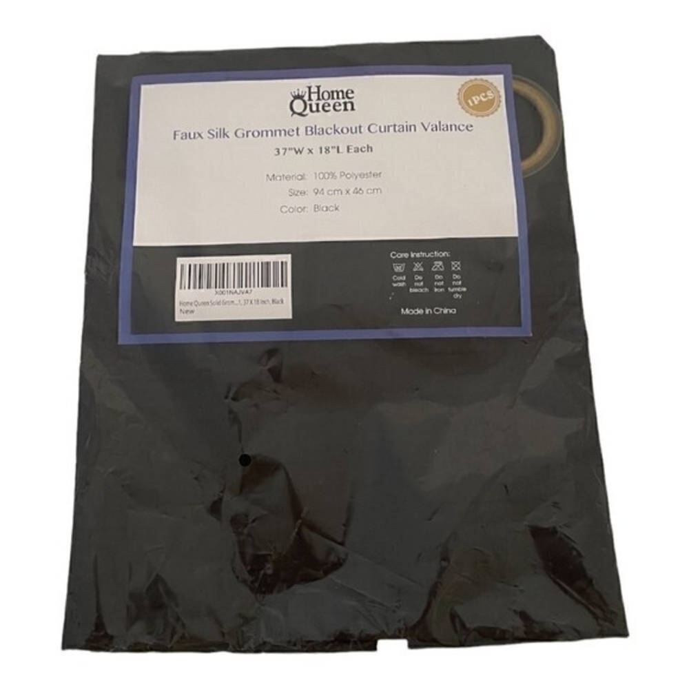 Home Queen Black Faux Silk Grommet Curtain Valance 37"x18" Light Filtering NWT